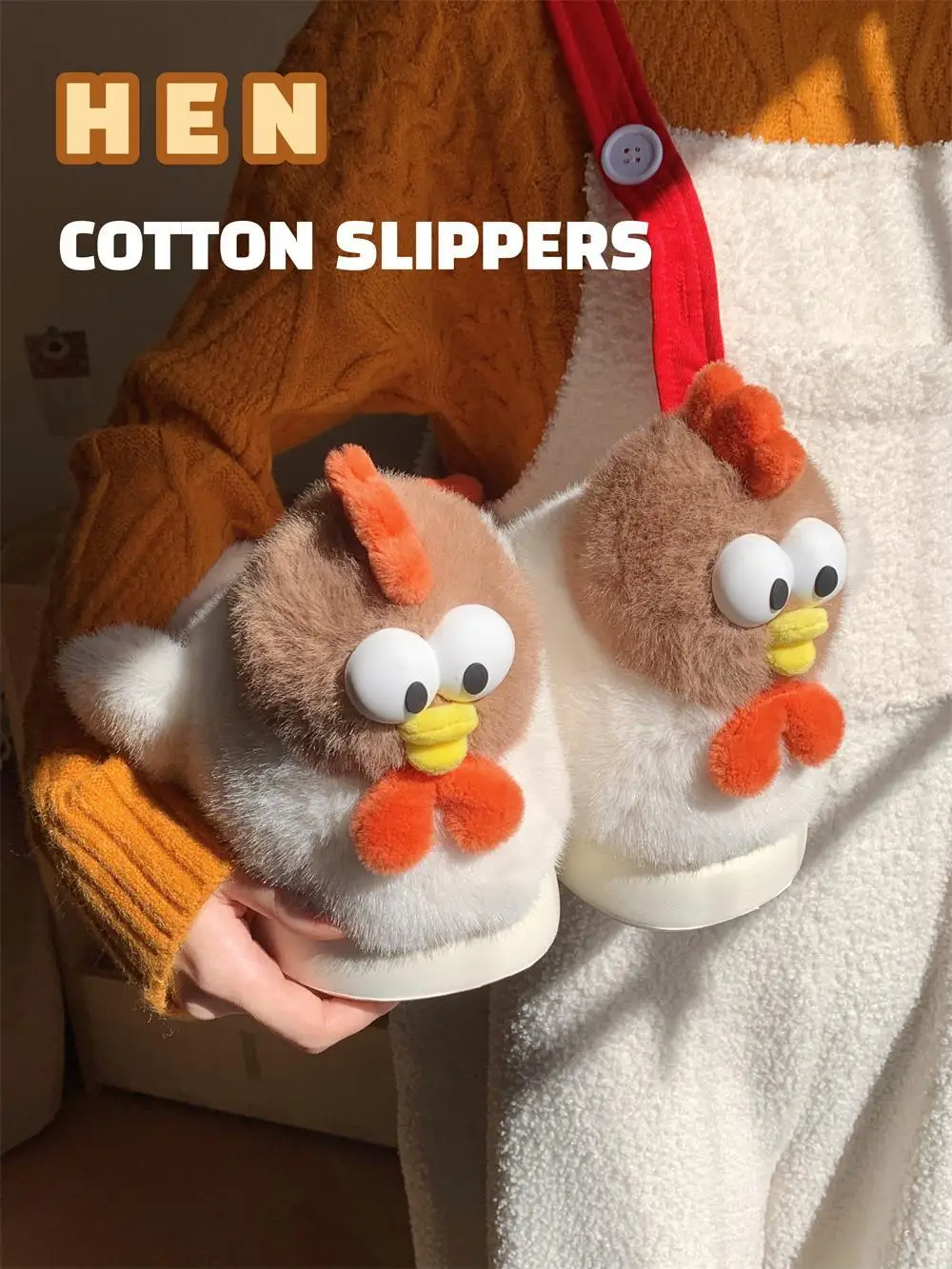 Grappige 3D Kip Katoen Thuis Slippers Vrouwen Ins Voor Huishoudelijke Indoor Leuke En Warme Winter Bont Schoenen Voor Vrouwen Thuis Schoenen