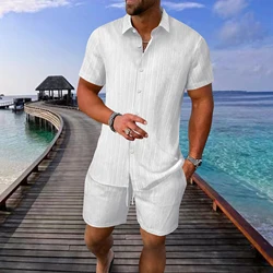 Lapel shorts short shirt casual suit summer thin men's cardigan top beach travel loose suit