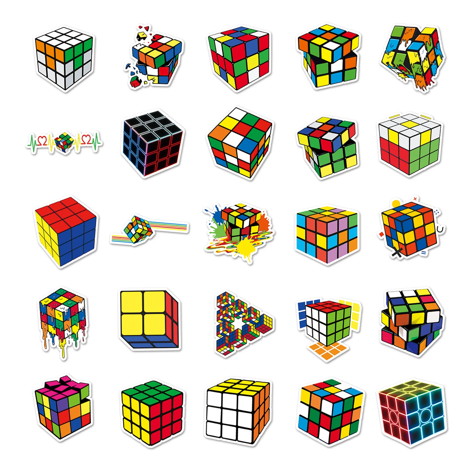 50Pcs Magic Cube Series Cartoon Cute Waterproof Sticker Skateboarding Snowboard Retro Vinyl Sticker