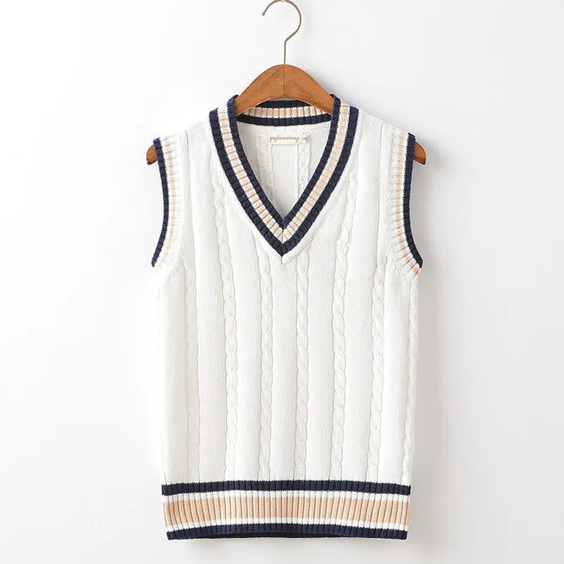 Sweater Vest Men Thicken V-neck Sleeveless Knitted Sweaters Vests Striped Retro Preppy-style Simple Chic Loose Casual All-match