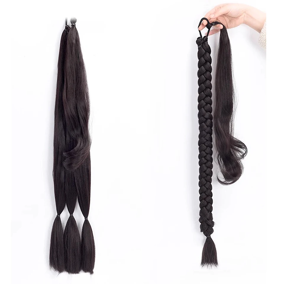 Super Long Synthetic Ponytail Brown Hair Hair Wrap Around Jumbo  Braided Ponytail Brown Hair Extensions High Temperature Fiber