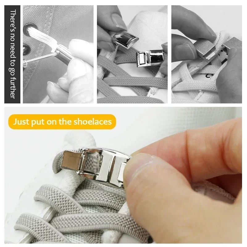 Third Version Metal Lock Shoelaces Elastic No Tie Shoe Laces For Sneakers Quick Lazy Shoelace One Size Fits All Adult & Kids image 3