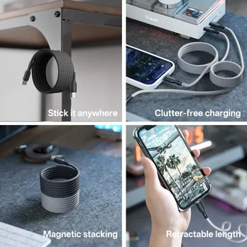 100W/60W 磁吸式螺旋線纜 USB Type-C 車用彈性編織線 6A 線,適用於 iPhone 17/16、三星 S25/S24、小米 iPad 8 最佳銷售 磁吸式 USB-C 連接線 - №6