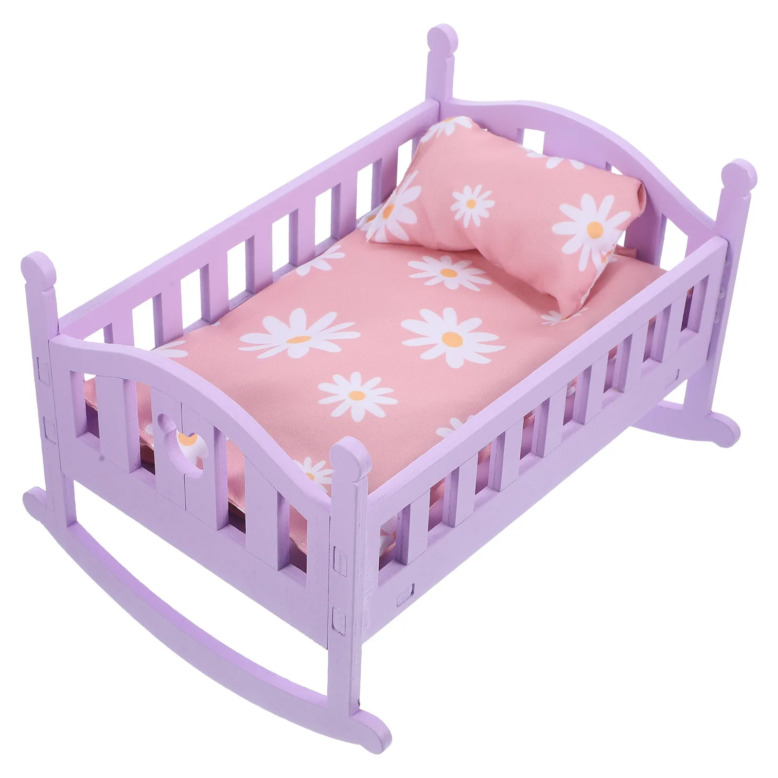 

1Set Miniature Crib Wooden Baby Bed Natural Material Mini House Furniture Decoration Accessory for Kids Playroom