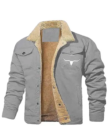 Mens Retro Western Winter Warm Fleece Lined Coat Cargo Jackets Cowboy Jacket Coat