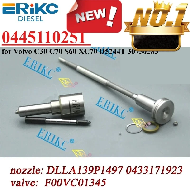 

0445110251 Ремкомплект топливной форсунки DLLA139P1497 0433171923, клапан F00VC01345 для Volvo C30 C70 S60 XC70 D5244T 30750283