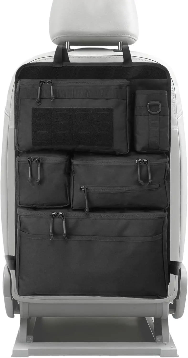 

6-Pack Tactical Car Seat Organizer with Detachable Pouches, US Flag Patch & Keychain - Ideal Trunk Accessories