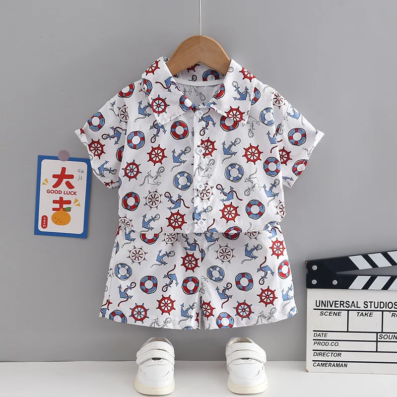 

2024 Boutique Baby Boy Summer Sets Clothes for Kids Boys 2 To 3 Years Casual Printed Short Sleeve Shirts Tops and Shorts Suits