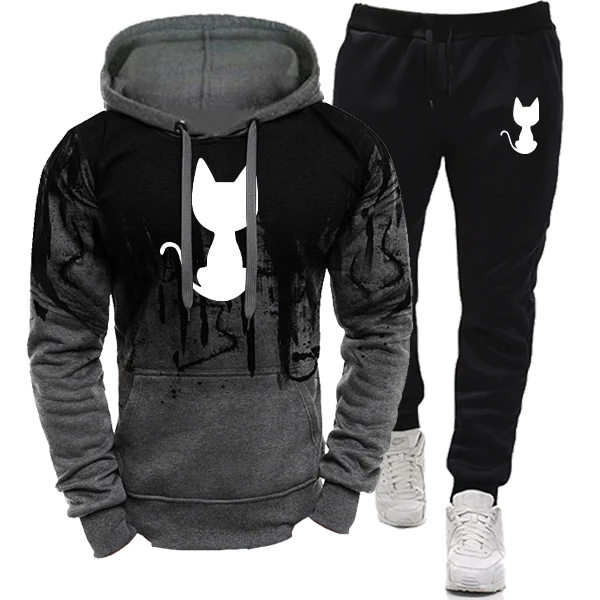 Male Set of Two Pieces for Men Splash Ink Sweatshirt Unisex Suit Men's Pants Sets Sportswear Man Men's Autumn Clothing Pant New