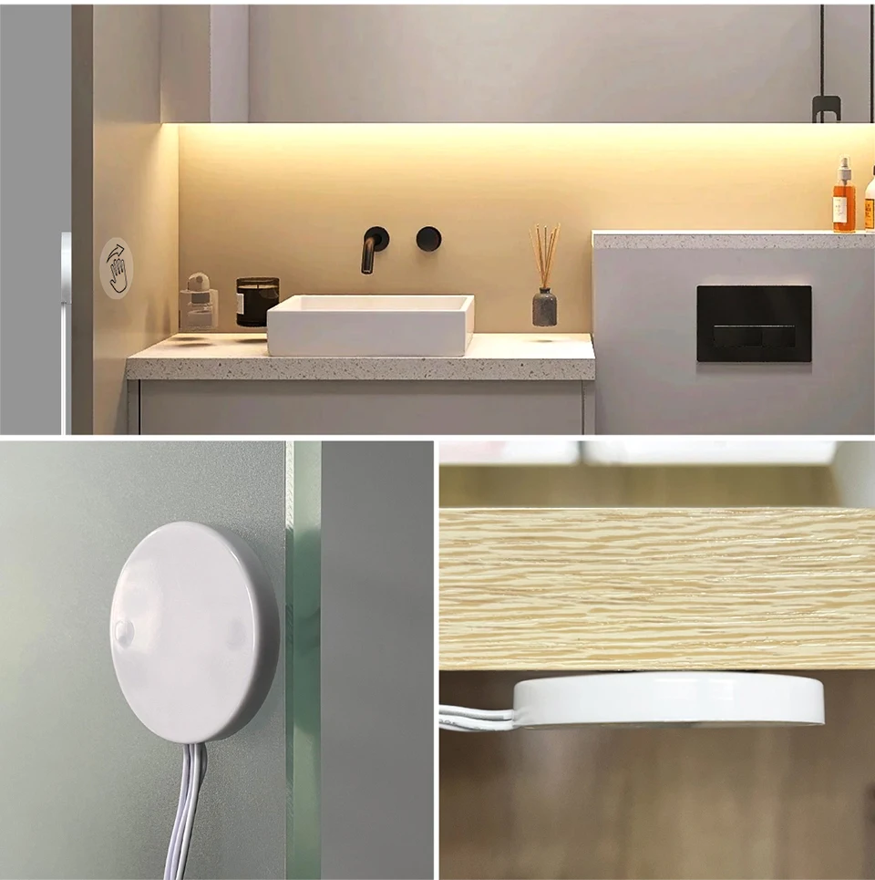 Dimmbare LED-Unterschrankleuchte, COB-Streifen, 24 V, Neonband, Küchen-Schranklampe mit durchdringbarem Holzspiegel, Berührungssensorschalter – Detail 8