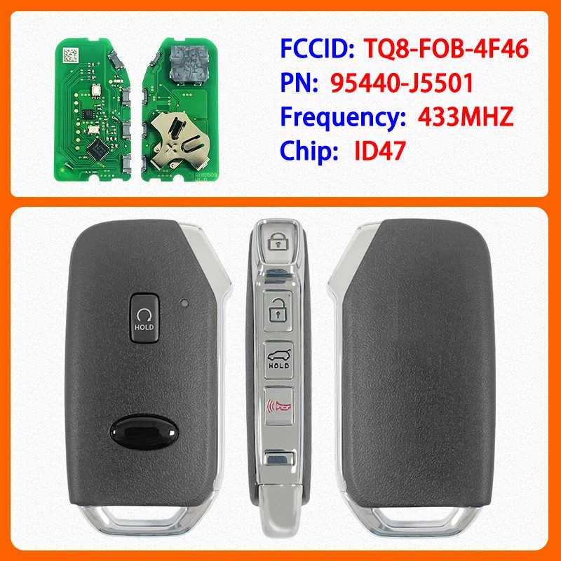 

CN051187 Aftermarket 5 Buttons Smart Key PN 95440-J5501 FCC TQ8-FOB-4F46 47 Chip 434MHz Keyless Go For Kia Stinger 2021-2023
