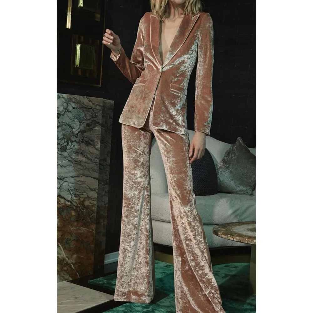 Women Velvet Suit Two Piece Elegant Stylish Slim Suit Fashion Design Business Party Women\'s Suits Set 2 Elegant Pieces Pant Sets