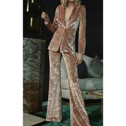 Women Velvet Suit Two Piece Elegant Stylish Slim Suit Fashion Design Business Party Women's Suits Set 2 Elegant Pieces Pant Sets