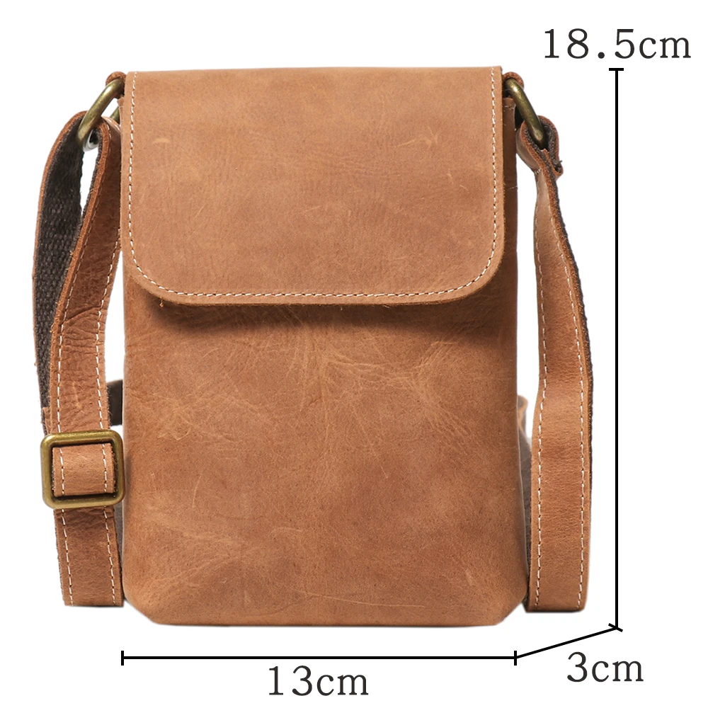 Women's Vintage Crazy Horse Leather Shoulder Bag, Cowhide Phone Sling, Messenger Bag, Adj Strap, Travel (Brown/Black/Dark Brown) view 5
