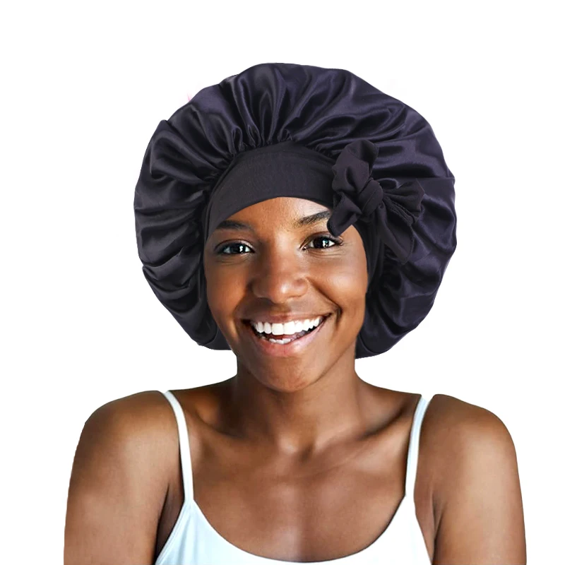 

New Satin Bonnet With Wide Stretch Ties Long Hair Care Women Night Sleep Hat Adjust Hair Styling Cap Silky Head Wrap Shower Cap