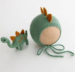 Knitted Newborn Dinosaur Hat with Stuffed Toy Baby Photography Props Baby Dragon Bonnet Newborn Animal Outfit Photo Accessories