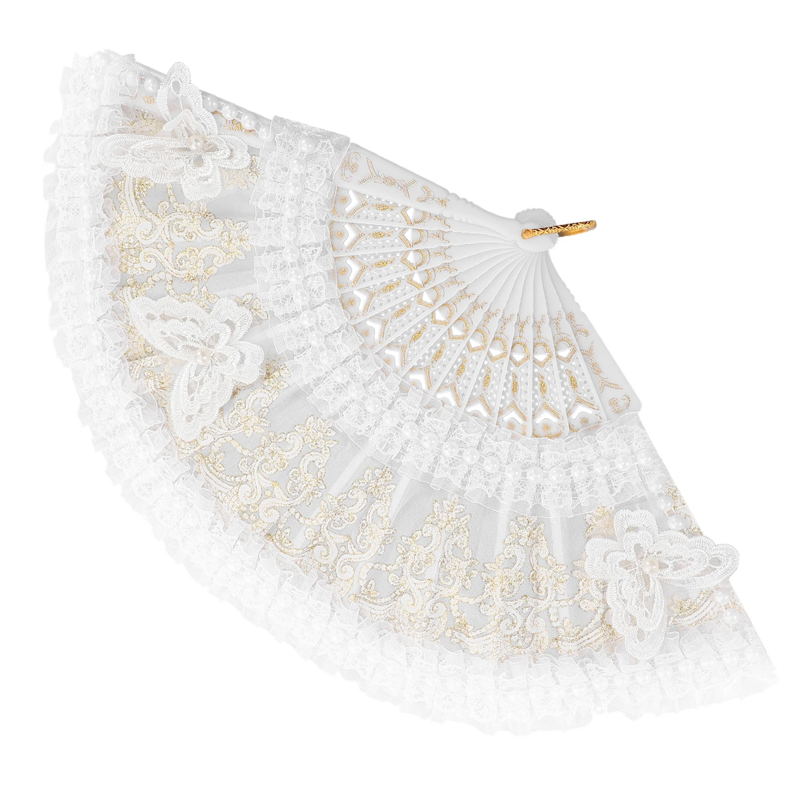

Folding Fans for Dance Photography Lace Trimmed Handheld Women Bride Decorative Plastic Bamboo Chinese Style Vintage