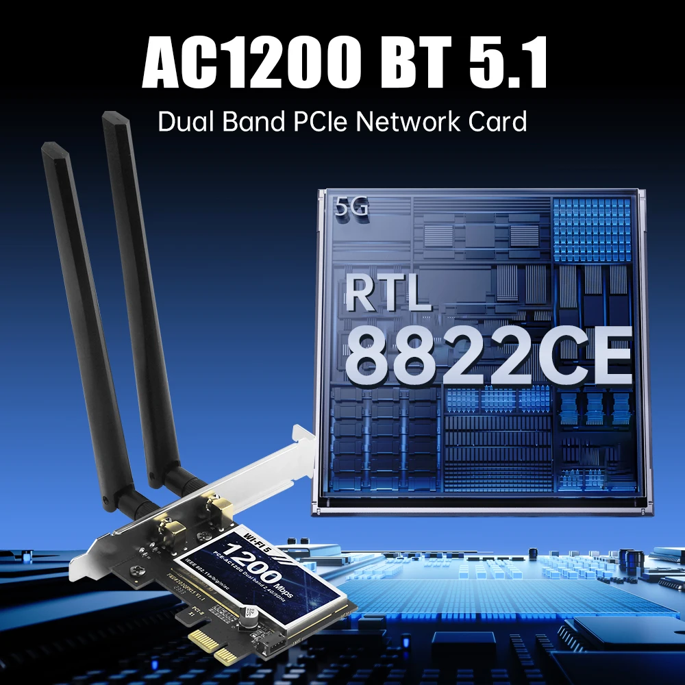 WiFi 5 AC1200R PCIE Wireless Adapter RTL8822CE Dual Band 2.4G/5Ghz Bluetooth 5.1 WiFi Card For PC Desktop Windows 7/10/11 - view 5