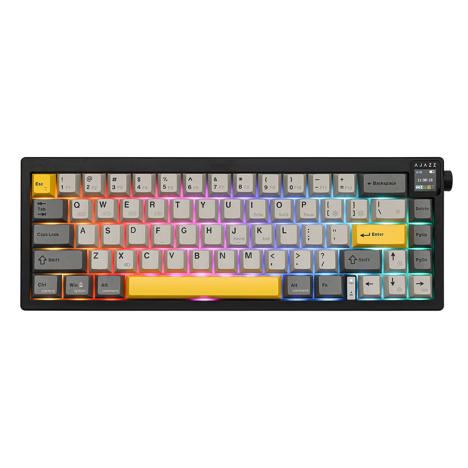 AJAZZ AK650 65% Layout Gasket-mounted Hot-Swap Wired/Bluetooth/2.4Ghz Wireless Mechanical Keyboard with 0.85-inch Display Screen