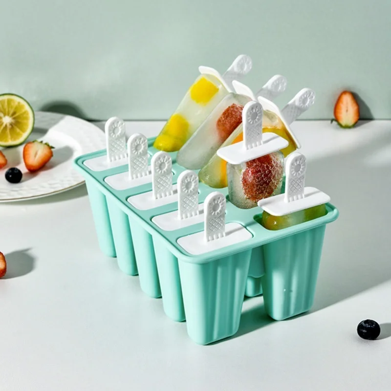 12 Cavity Ice Cream Mould With Stick Easy Release Green Reusable Silicone Ice Pop Moulds For Ice Cream