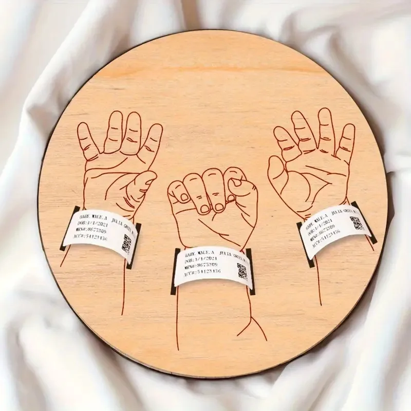New Style Wooden Baby Birth Bracelets, Wood Chip Commemorative Plates & Newborn Wooden Logo Display Bracelets
