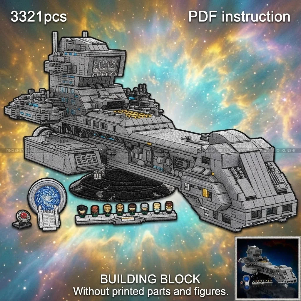 

Космический корабль Sci Fi Capital Star Cruiser, многоуровневый космический линкор, большая демонстрационная подставка, модель MOC для 254663