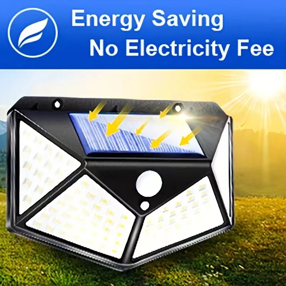 Outdoor 100 LED Solar Wall Light Sunlight Powered Spotlight With PIR Motion Sensor Waterproof Stairs Outdoor Wall Garden Lights