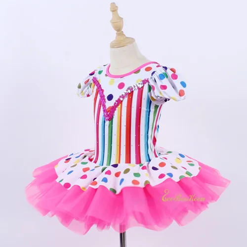 Imagen 2 del producto Vestido de Ballet profesional para niñas, bonito vestido de tutú de Ballet con punto de onda colorido de arcoíris, Ropa de baile puesta en escena para mujeres, bailarina