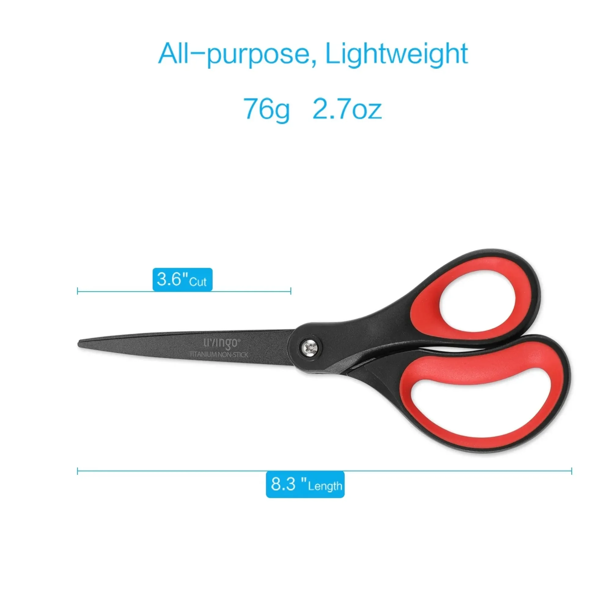 LIVINGO 8" Titanium Non-Stick Scissors, All Purpose for Office, 2 Pack Red Black
