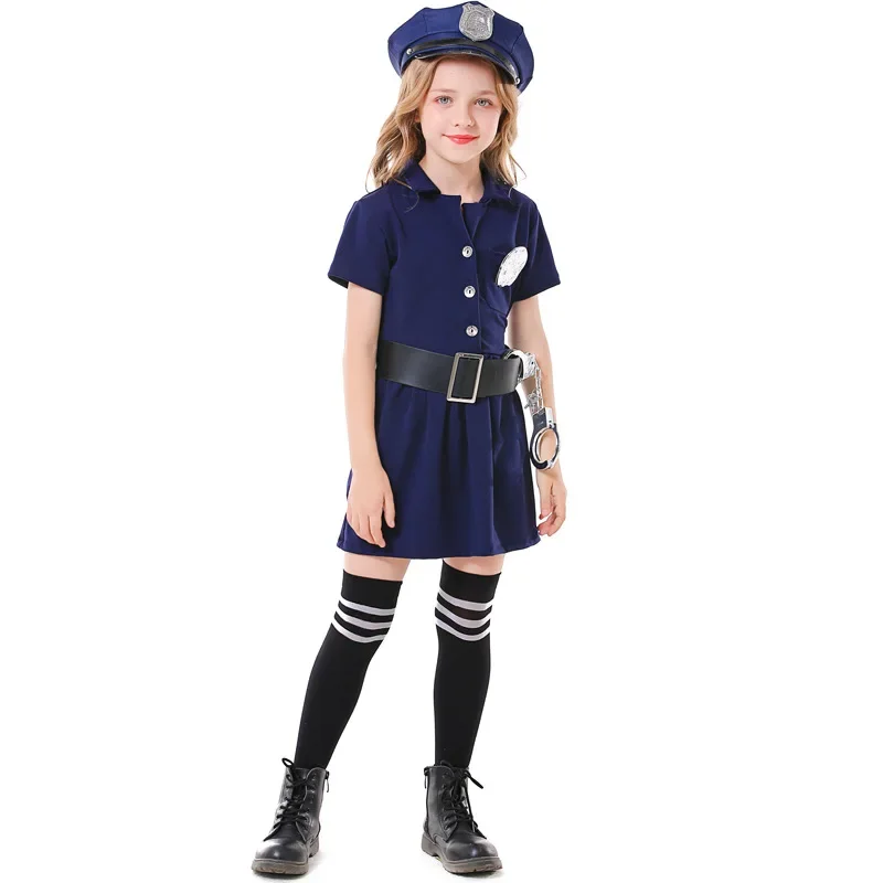 

Halloween Cosplay Policewoman Children's Blue Button Dress