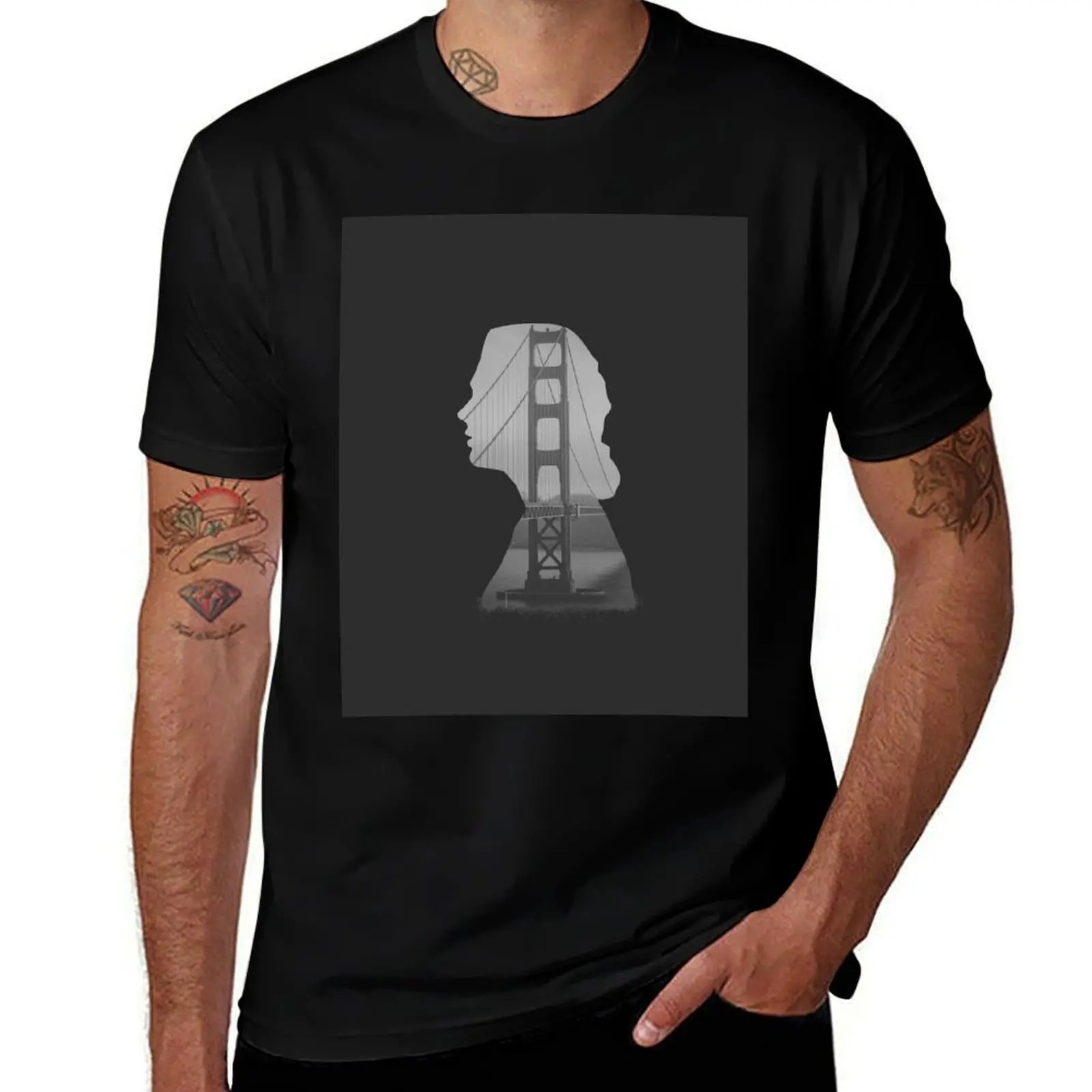 Alfred Hitchcock's Vertigo Silhouette - San Francisco Bridge T-Shirt Minimalist Graphic Tee Shirt T-Shirt