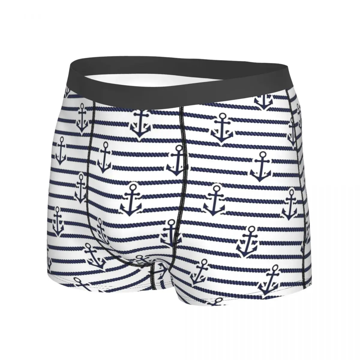 Nautical Blue Anchor Underwear Stripes Male Shorts Briefs Stretch Boxer Shorts Hot Sublimation Large Size Panties