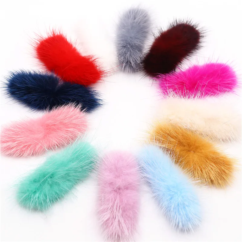 5pc Bows Pompom balls 3x7cm Real Mink Fur Soft Pompon Bowknot Diy Pompoms Hair Keychain Decor Garment Crafts Sewing Supplies