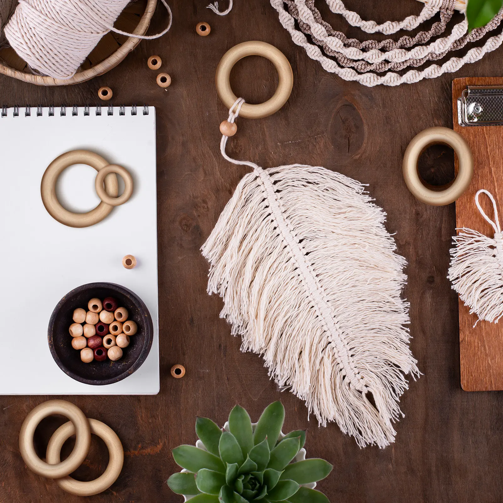 40Pcs Jewelry Accessories Unfinished Wood Rings Smooth Blank Hoops for DIY Crafts Macrame Curtain Hanging Basket Decoration view 5