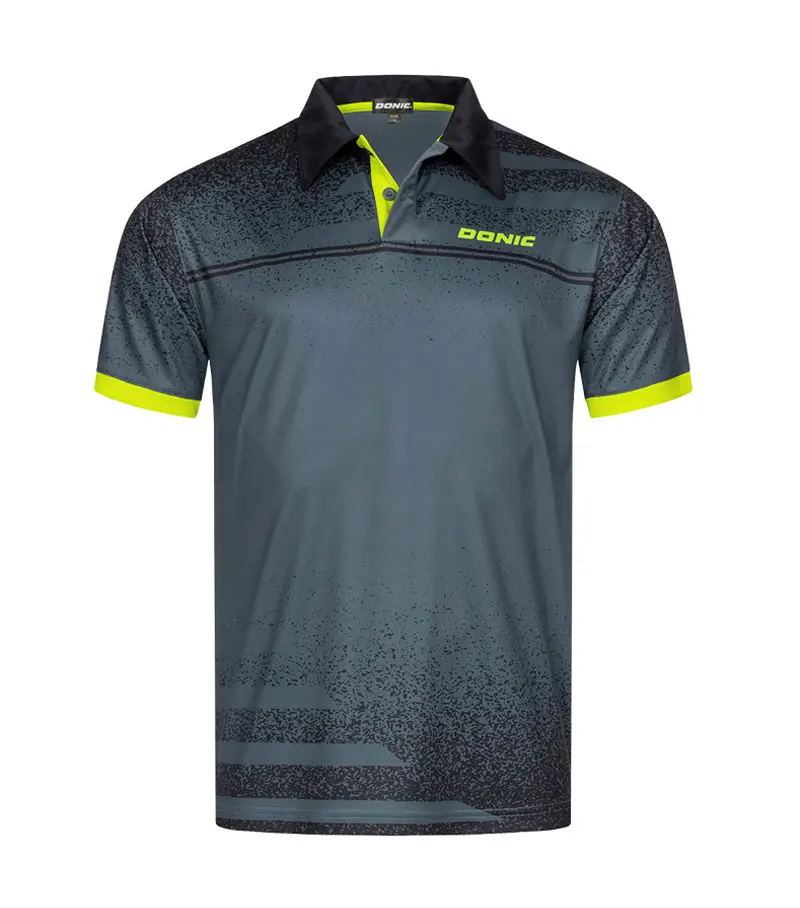 Camiseta de tenis de mesa con solapa DONIC auténtica, camisa deportiva de secado rápido, transpirable, de manga corta, para hombre y mujer