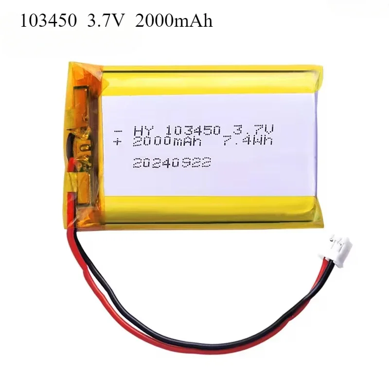 103450 3.7V 2000mAh Polymer Lithium Rechargeable Battery PH 2.0mm 2pin plug for Camera GPS navigator MP5 PS4 100% Real Capacity