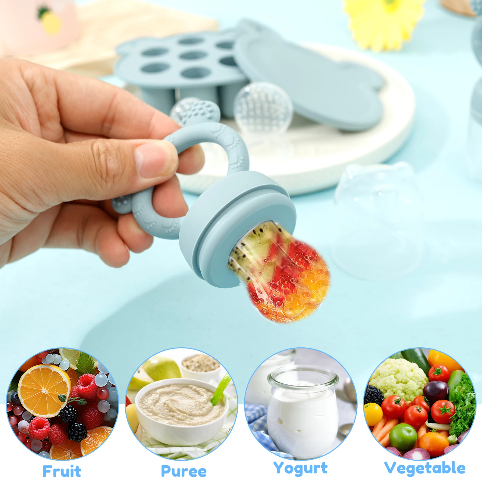 Baby Food Feeder and Ice Tray Set BPA Free Silicone Breastmilk Popsicle Freezer Molds Safe Reusable Baby Food Containers