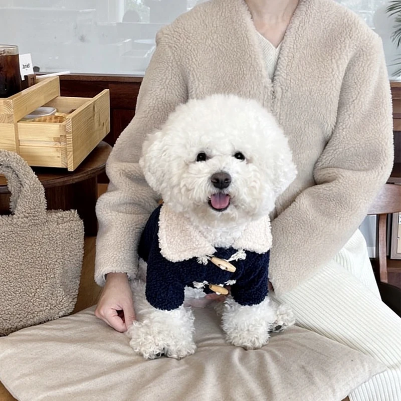 Warm Puppy Coffee Cotton Dog Coat Pet Warm Winter Clothing Teddy Casual Coat peluche Open Button Top Schnauzer Solid Dog Clothes