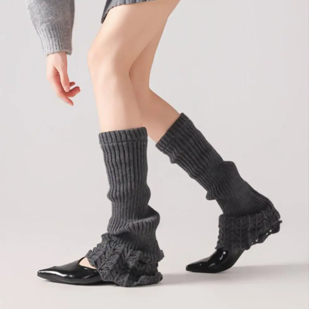 موضة Y2K النساء محبوك تدفئة الساق بلون سميكة الفتاة الأحذية كومة الجوارب لينة منتصف العجل الأوسط جوارب أنبوبية الكاحل دفئا #2