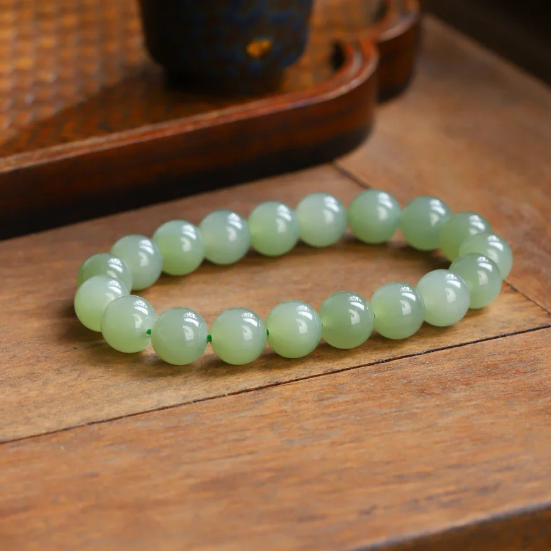 

Hetian Qinghai Материал 10 мм Нефритовый круглый браслет из бисера