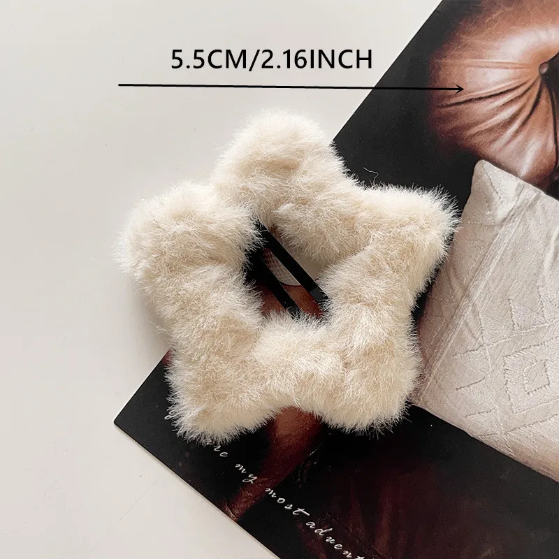 4 قطعة دبابيس شعر على شكل نجمة خماسية من القطيفة للخريف والشتاء مشبك جانبي BB دبوس شعر لطيف وناعم وحليبي للفتيات الجميلات المجوفة