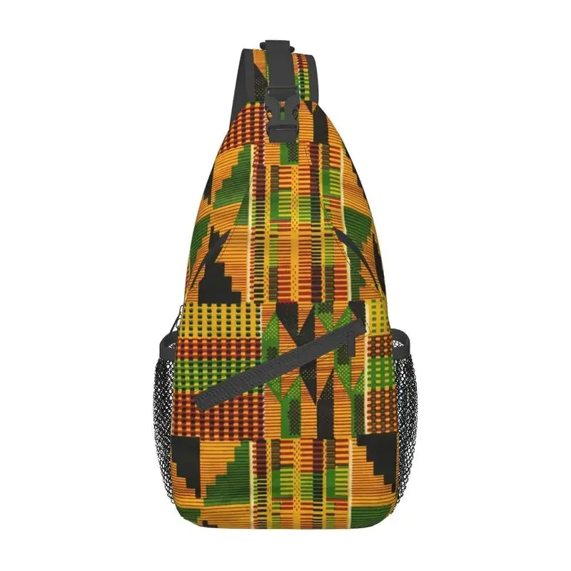 African Kente Design Sling Crossbody Backpack Traditional Africa Ethnic Pattern Shoulder Chest Bag for Travel Hiking Daypack