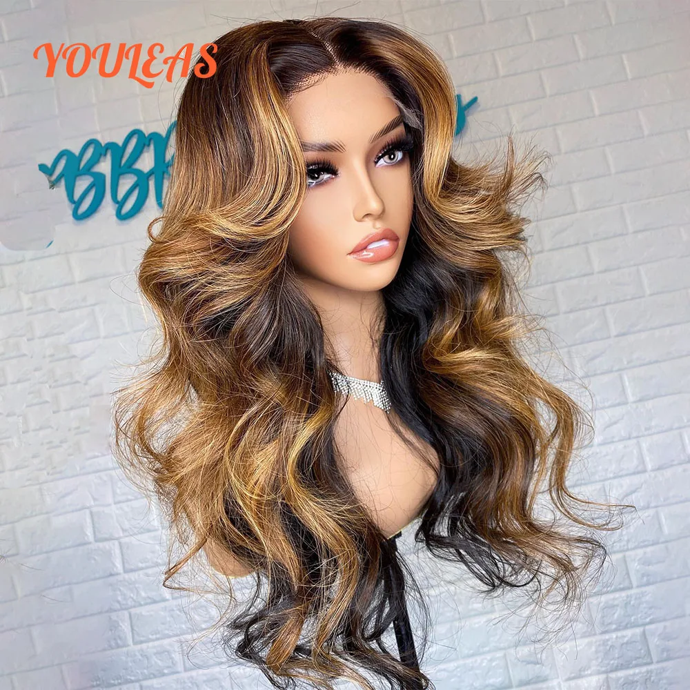 

Highlight Body Wave Ombre 1b 27 Colored Wig Honey Blonde 13x4 Transparent Lace Front Glueless Human Hair Wig Ready To Wear