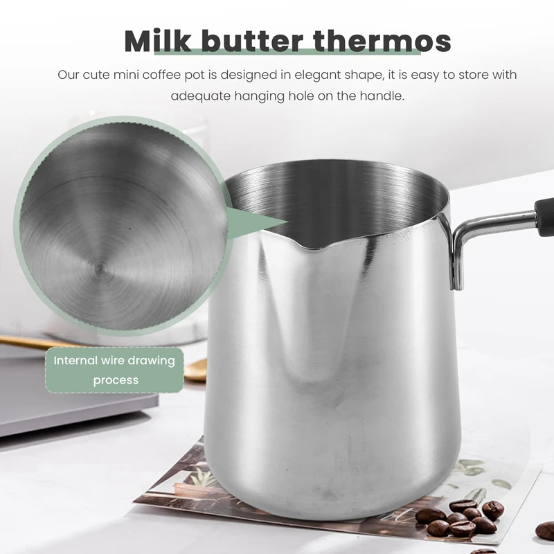 350Ml Milk Butter Warmer Pot, Turkish Coffee Pot, Stainless Steel Stovetop Melting Pot with Spout for Tea,Heating-ROWI