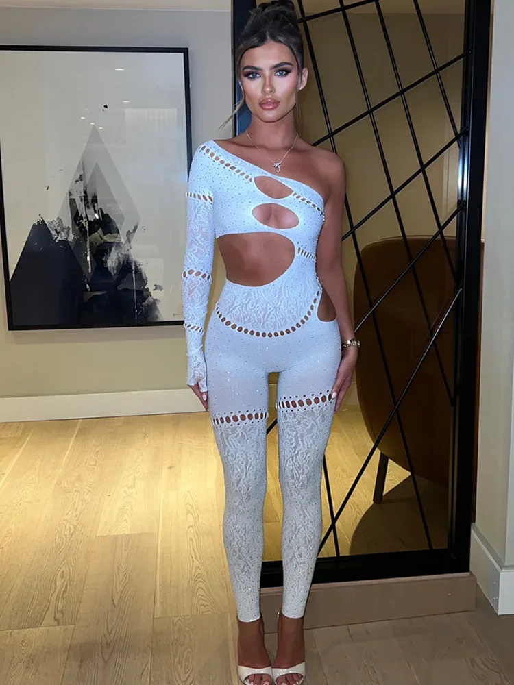 

Sifreyr сексуальные комбинезоны с вырезами, женские комбинезоны с длинными рукавами и открытыми плечами, корректирующие фигуру, цельный комбинезон, горячая дрель, прозрачная праздничная одежда