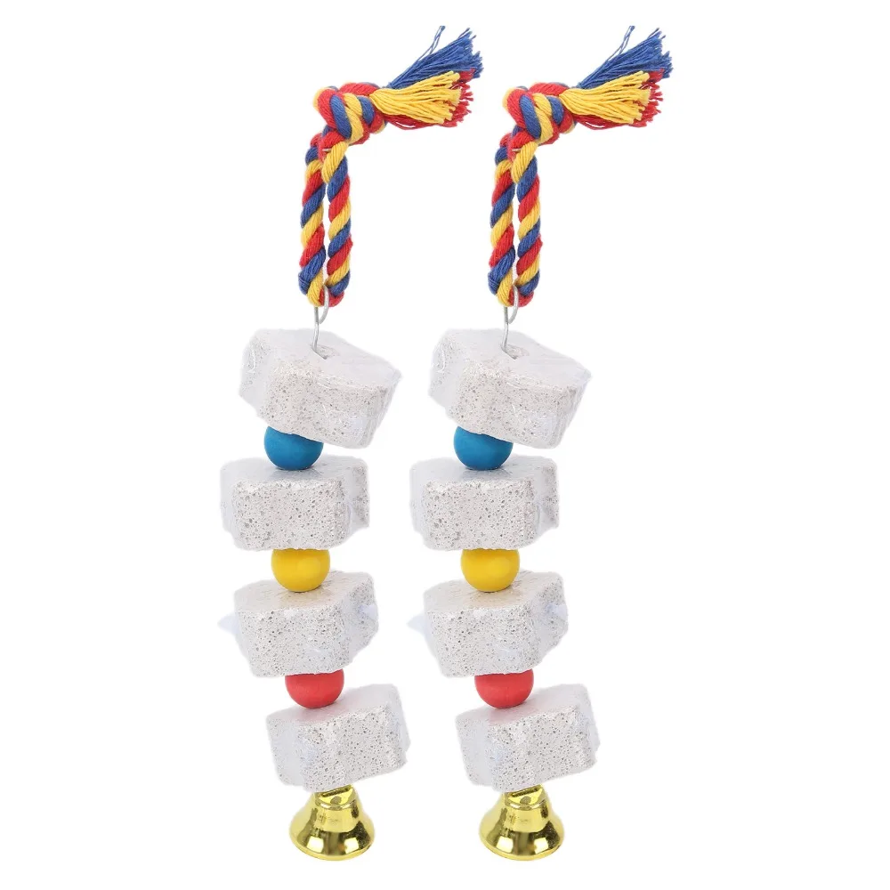 2Pcs Large Size Bird Beak Grinding Stone Bell Attached Calcium Supplement Parrot Chewing Toy Mineral Chew Lava Block Material