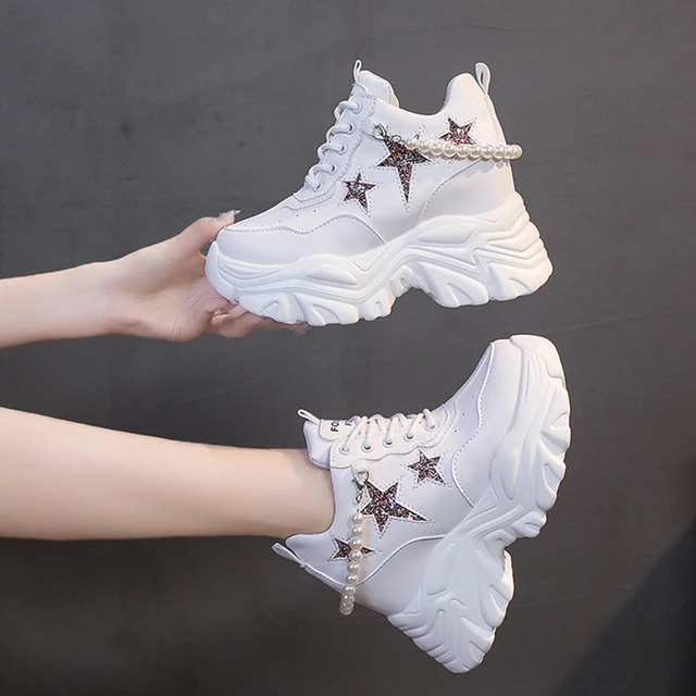 String Bead Hidden Heels Women s Sneakers 2023 Bling Star Height Increasing Vulcanize Shoes Female Lace up Non slip Casual Shoes AliExpress