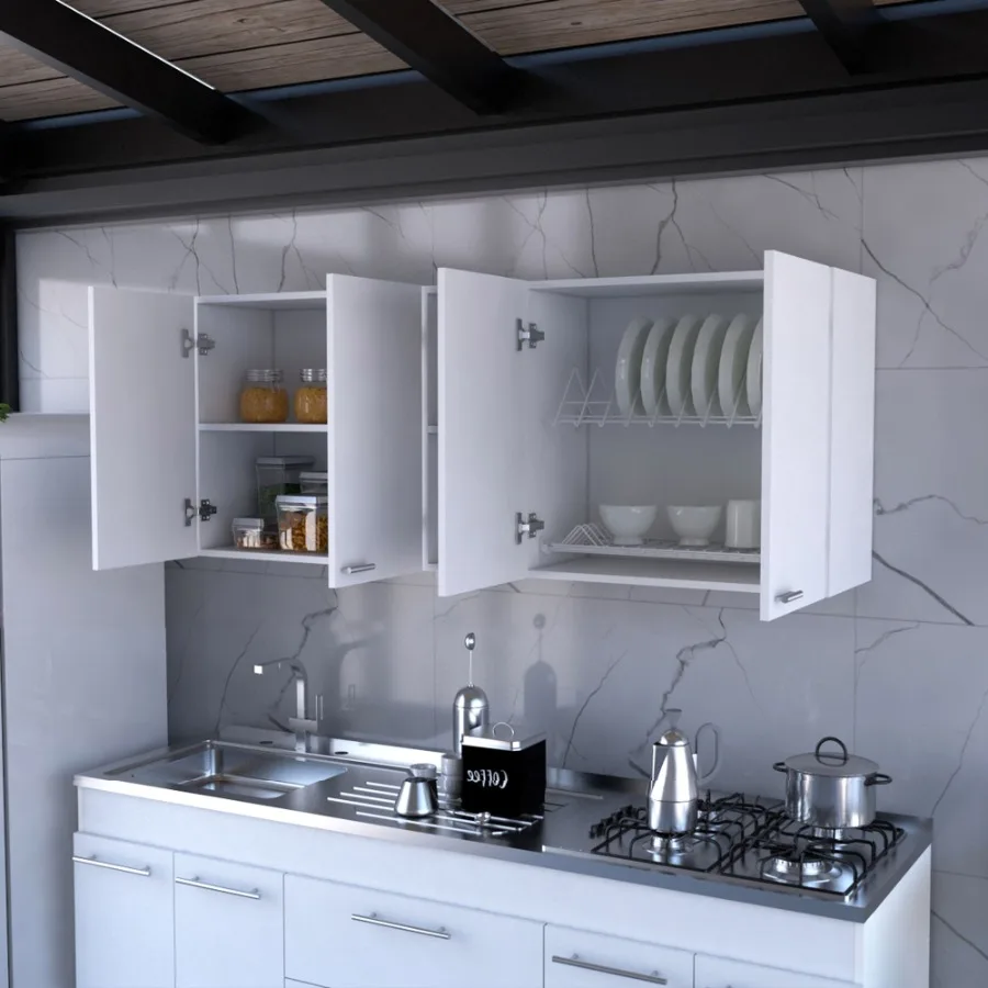 Armário de parede Menlo de 59 polegadas com quatro portas giratórias branco