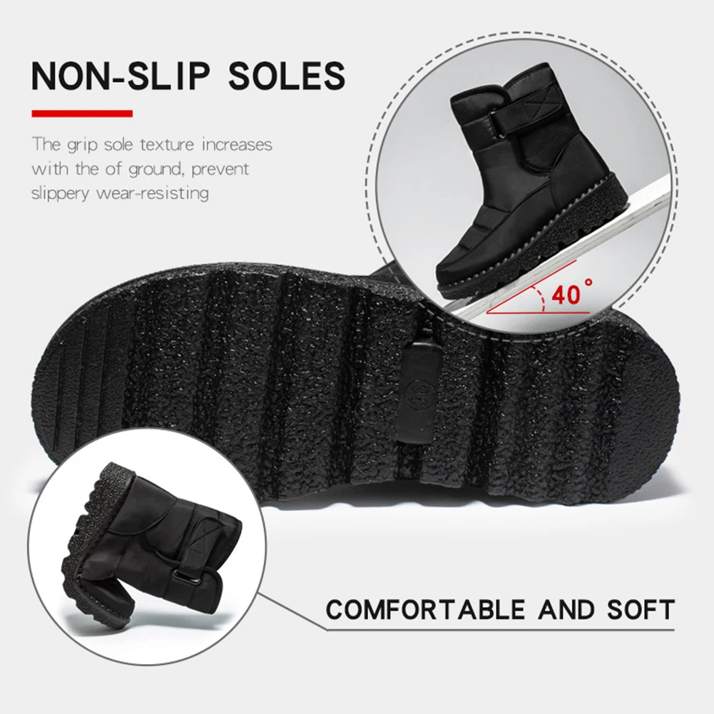 

Women Warm Plush Fur Boots Waterproof Ladies Ankle Platform Boots with Hook&Loop Plush Lined Gifts for Mother Friends