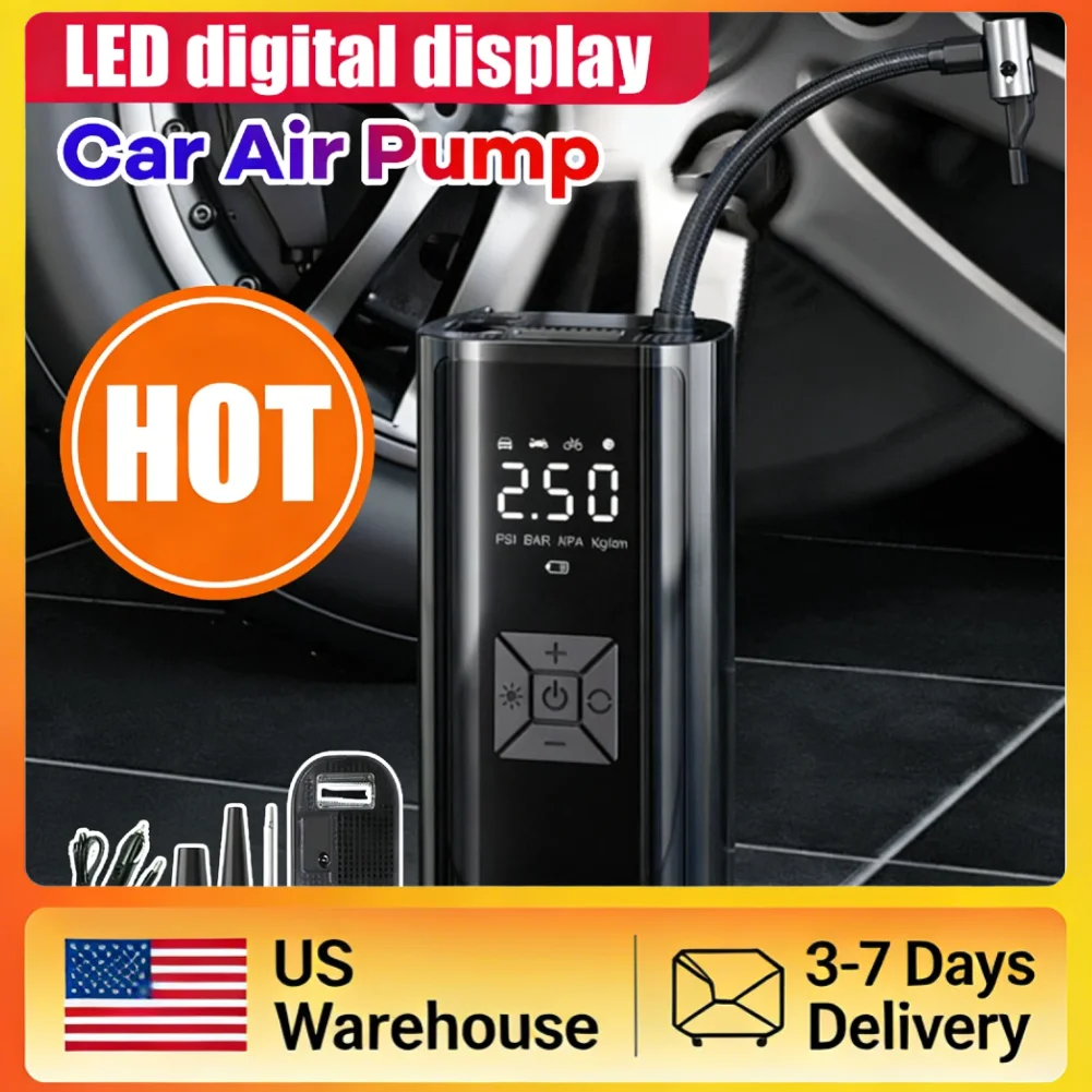 

Портативный автоматический воздушный компрессор с улучшенным теплоотводом, защитой от ожогов, цифровым дисплеем и портом для накачивания для автомобилей и мотоциклов